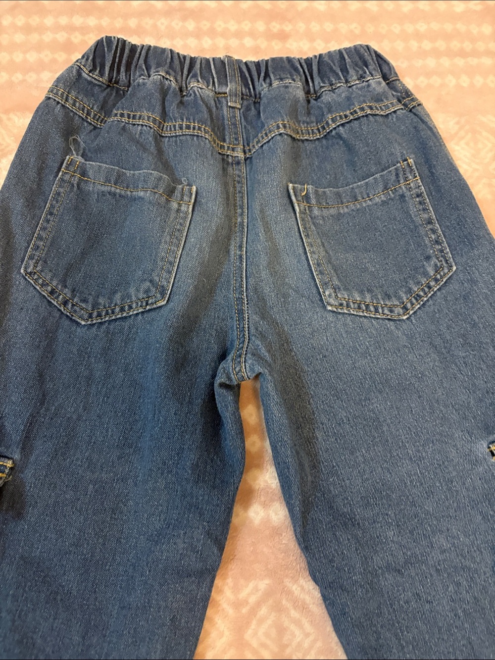 Kids Dark Wash Denim Cargo Jeans - Elastic Waist - Picture 7 of 7